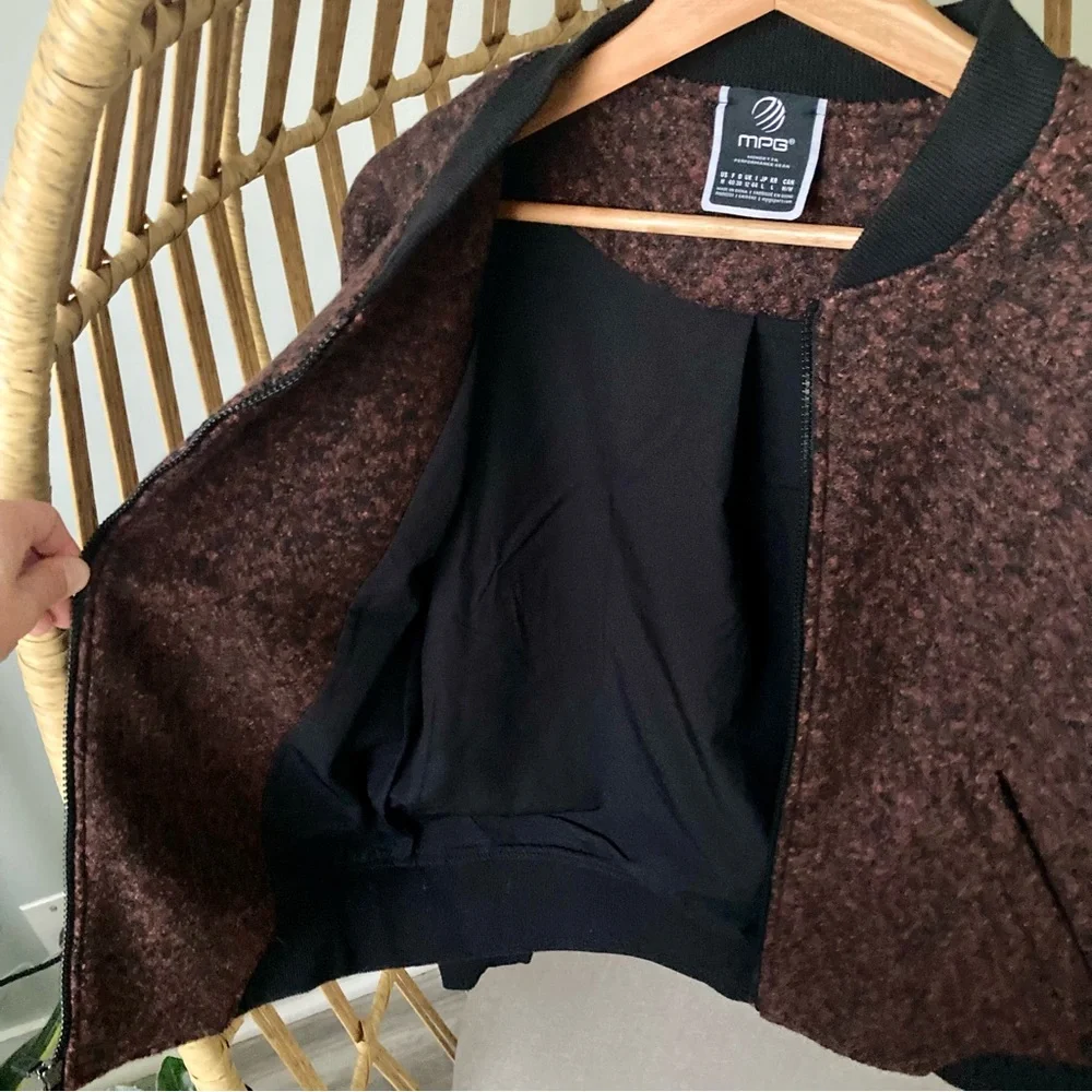 MPG US M Mondetta Women Performance Bomber Jacket Speckled Brown Black Classic - Picture 4 of 8